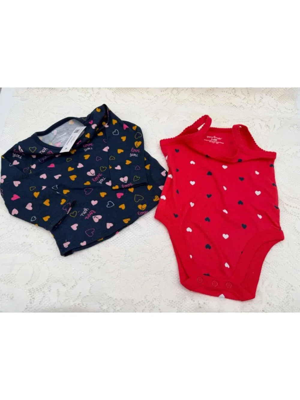 Garanimals Baby 2-Piece Outfit Set Heart Print Top & Bodysuit 3-6M Navy & Red